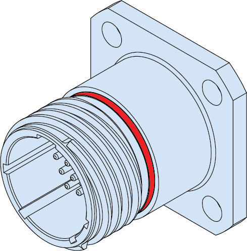 Square Flange, Flush Rear PCB Receptacle, Environmental 806-064